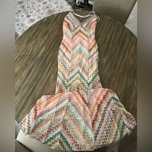 REVOLVE Multicolor Chevron Backless Dress